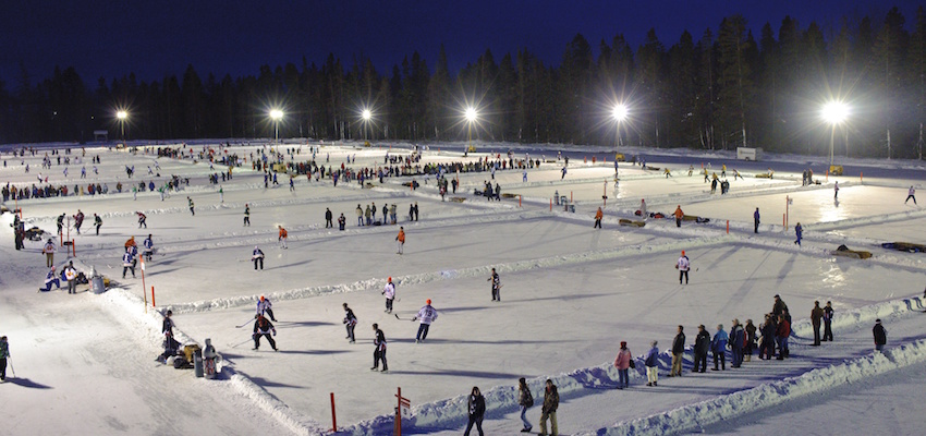 Canadians Playing Hockey Outdoors